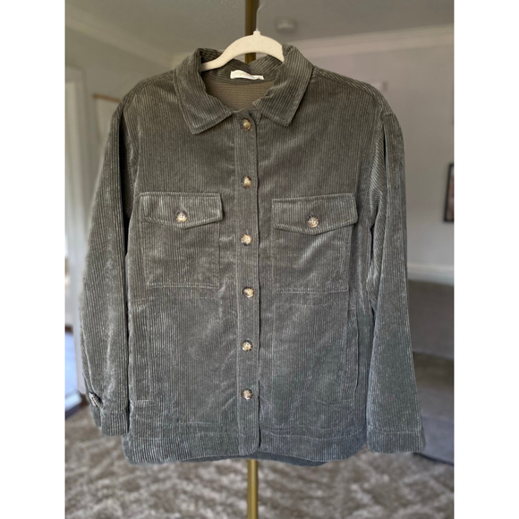 Sugar Rush Corduroy Button Shacket Olive Green Buttery Soft Autumn Winter Collar - Picture 6 of 8
